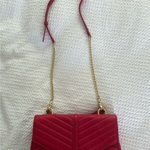 Botkier Red and Gold Crossbody Bag with Quilted Chevron Design